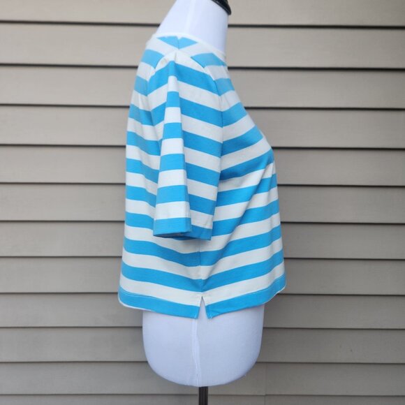 a new day Striped Cropped Crewneck T-Shirt Light Blue White NWT Boxy - Picture 10 of 13
